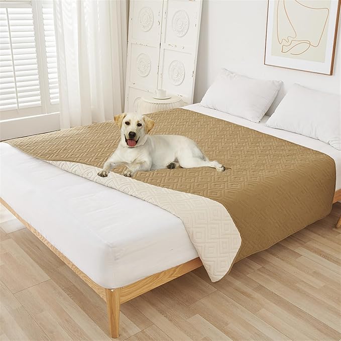 GIBZ Water Resistant Dog Bed Blanket Cover Large Anti Slip Pet Furniture Protector Washable Cat Quilted Mat for Couch, Khaki, 100x127cm