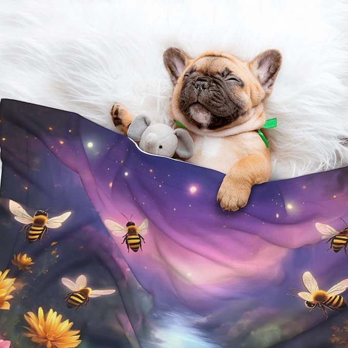 Waterproof Dog Blanket Soft Pet Blanket for Puppy Cat, Fleece Cat Throw Blankets for Furniture Bed Couch Sofa Reversible - Magical Bees Twilight River