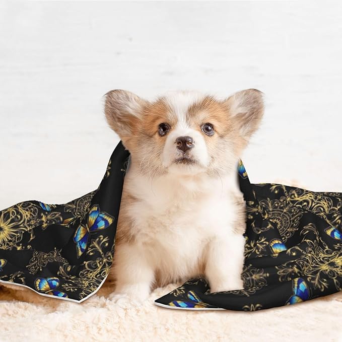 Reversible Plush Throw for Dogs and Cats, Colorful Mandala Art Flower Tie Dye, Double Sided Blanket with Nubby Dot Side and Sleek Side Ideal for Cuddling Nesting Security