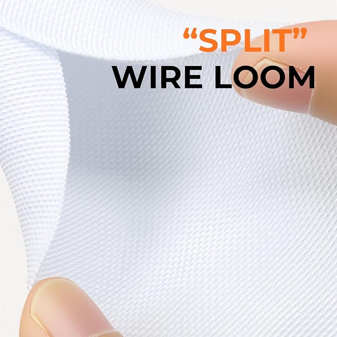 1/2 inch Split Braided Cable Management Sleeve for USB Cable Power Cord Audio Video Cable, High-Temperature Automotive Harness Wire Loom Cord Protector from Cat Dog Chewing (White, 10FT)