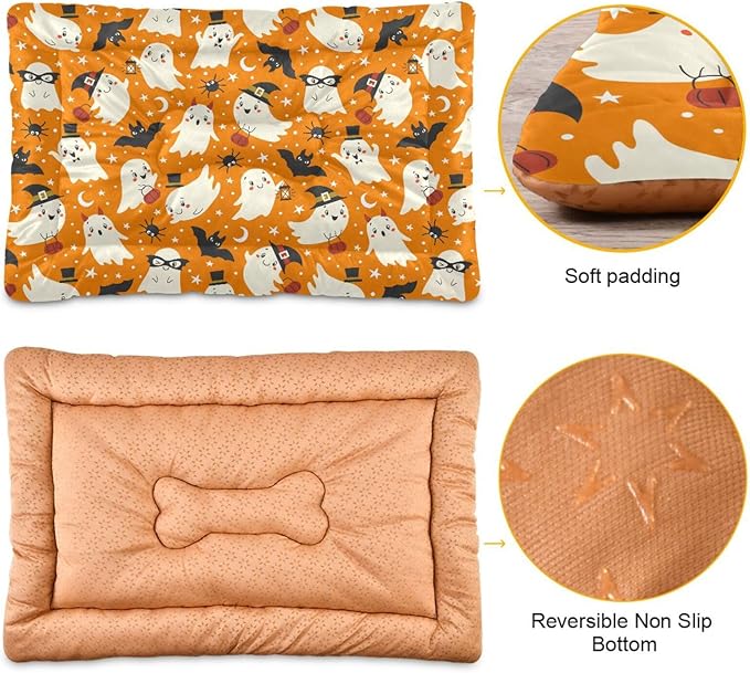 Halloween Ghost Bat Pet Bed Cute Dog Bed Mat Absorbing Non Slip Pad Pet Sleeping Mat for Small, Medium, and Large Dogs Puppy Cat 24 in x 18 in