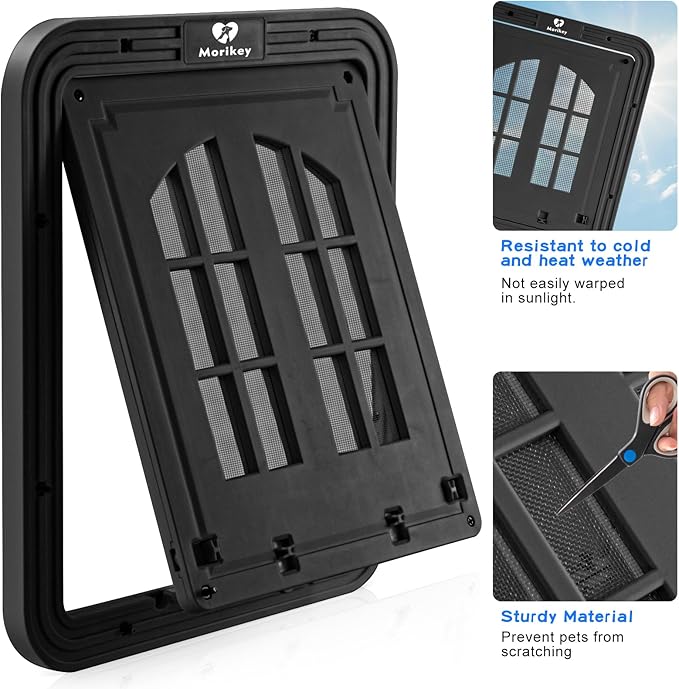 Cat Screen Door,Inside Opening 9.8×8.3Inch Cat Door for Screen Door, Pet Screen Door with Lockable Magnetic Flap for Pet Door,with 4 Entry Ways, Medium