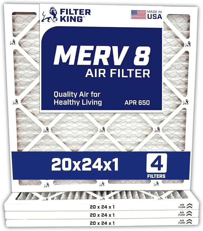 Filter King 20x24x1 Air Filter | 4-PACK | Carbon MERV 8 HVAC Pleated A/C
