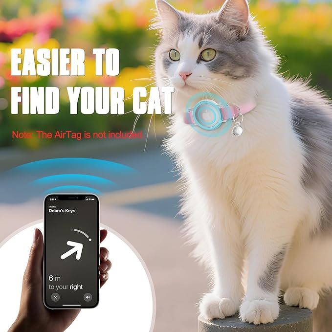 AirTag Cat Collar, Ultra Elastic Cat Tracker Collar, Airtag Holder Compatible with Apple Air Tag, [Lightweight & Scratch Resistant] Adjustable Stepless GPS Pet Collar for Cats Kittens, Pink