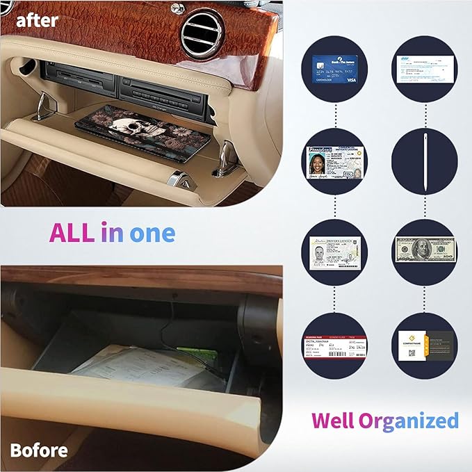 Car Registration and Insurance Holder,Leather Insurance License and Registration Card Holder for Car Glove Box, Auto Truck Document Holder Organizer for Men Women,Skull Flowers