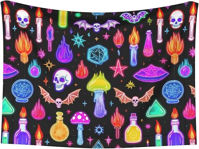 Dog and Cat Blanket in One, Halloween Goth Skull Bat Mushroom Witchy Witch, Double Sided Plush Throw with Raised Dot Pattern on One Side and Flat Velvet on Other for Variety