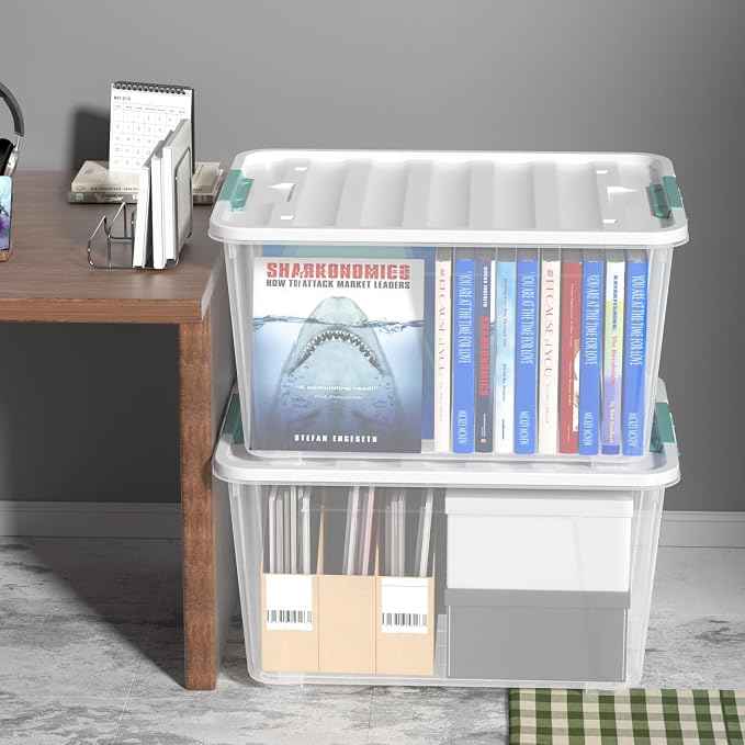 Zopnny Storage Box with Latch Lid, Stackable Durable Christmas Storage