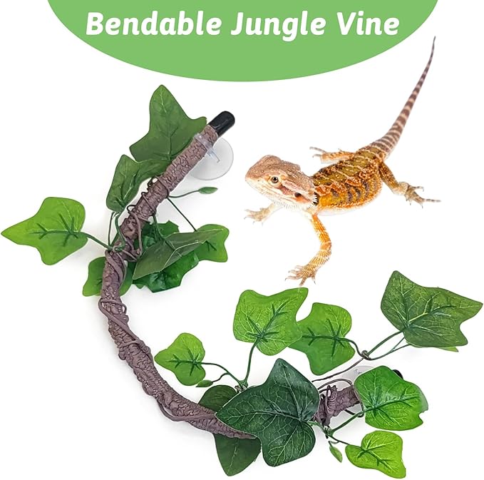 VCEPJH Reptile Climbing Branch Decor 2 Pcs Bendable Jungle Vine with Suction Cup Terrarium Plant Decoration for Gecko Bearded Dragons, Snake,Frogs, Chameleons Cage Accessories (W)