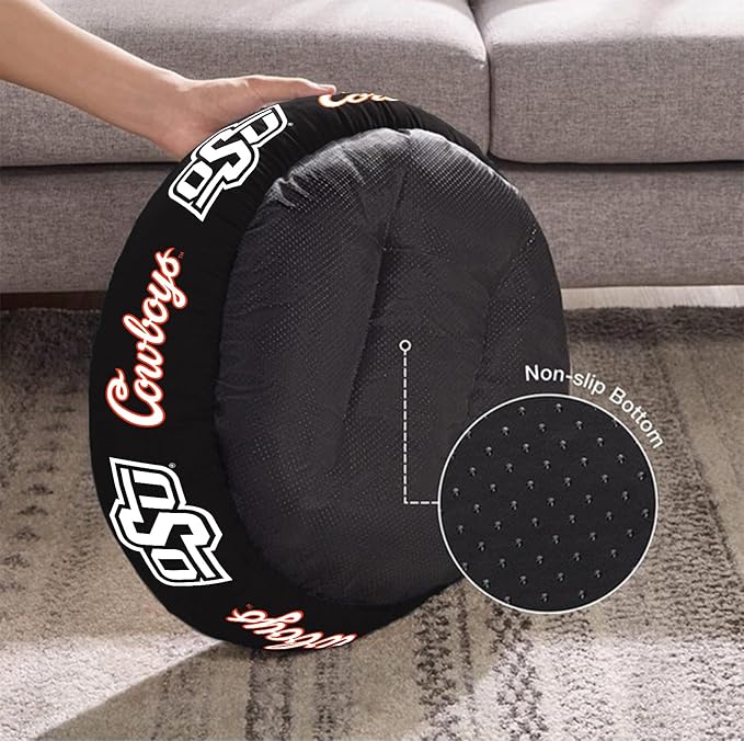 ShopInstaPets Oklahoma State Cowboys Officially Licensed Plush Donut Pet Bed – Cozy, Machine Washable, Perfect for Pets (Medium)