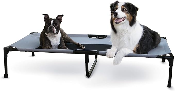 K&H Pet Products Outdoor Elevated Dog Cot, Breathable Cooling Elevated Cot Hammock Pet Bed for XL Dogs, Washable Mesh Cover, Raised Metal Frame, Collapsible, Portable - Extra-Large 50 X 32in Gray