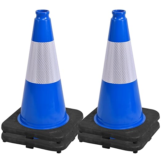 OrangeStar 18" Traffic Cones 4-Pack Blue Safety Cones with Reflective Collars, Heavy Duty Base for Construction, Parking Lot, Road Work, Flexible PVC, Indoor & Outdoor Use
