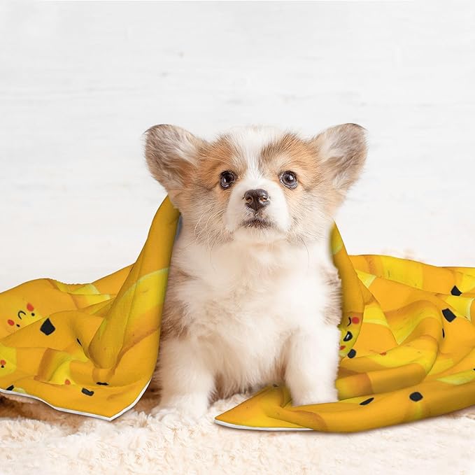 Waterproof Dog Blanket Soft Pet Blanket for Puppy Cat, Fleece Cat Throw Blankets for Furniture Bed Couch Sofa Reversible - Bright Yellow Cartoon Bananas