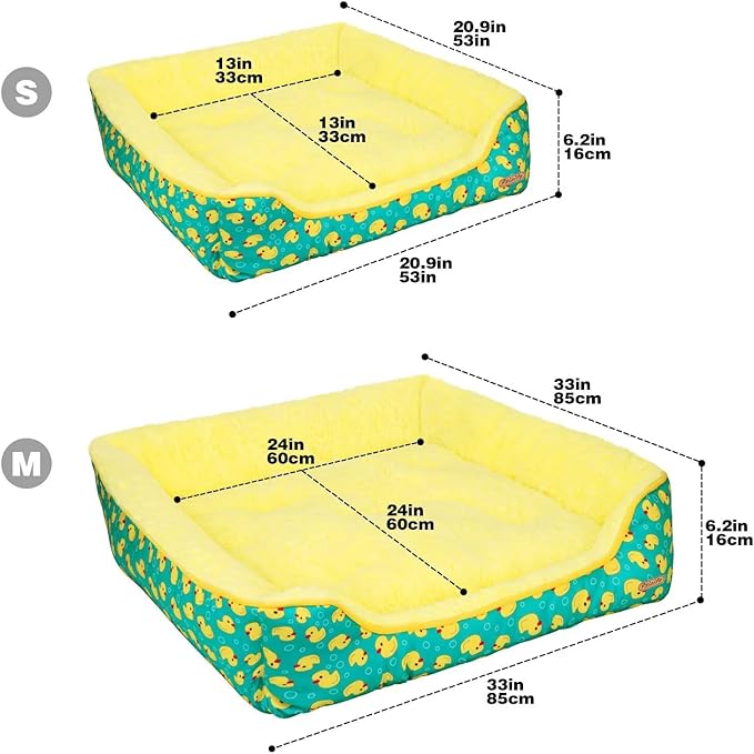 Rectangle Washable Dog Bed for Large, Medium & Small Dogs – Soft Calming Puppy Beds, Durable Warm Pet Sofa with Non-Slip Bottom for Indoor Use.Yellow M Size (33.5"x33.5"x7.1")
