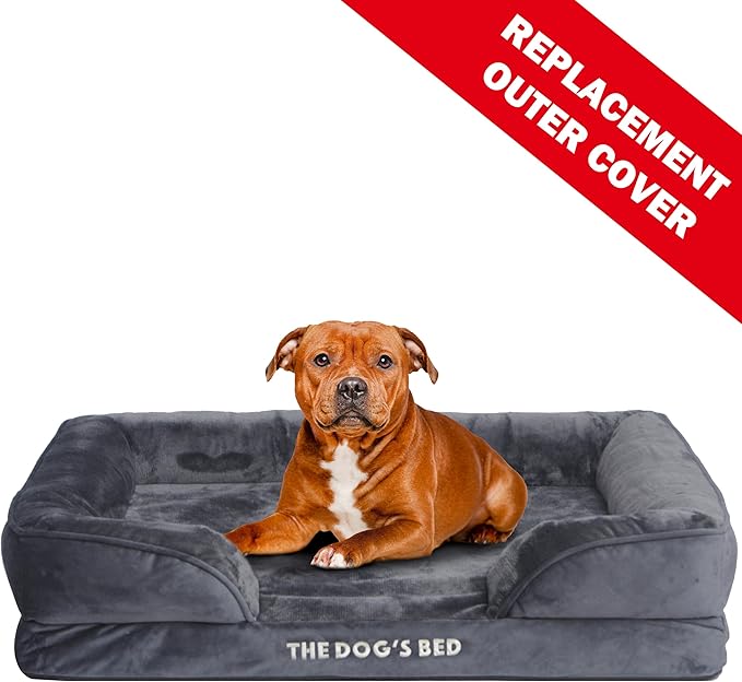 The Dog’s Bed Replacement Outer Cover & Bolster for Standard Foam Beds, Flannel Fabric, Grey, Large
