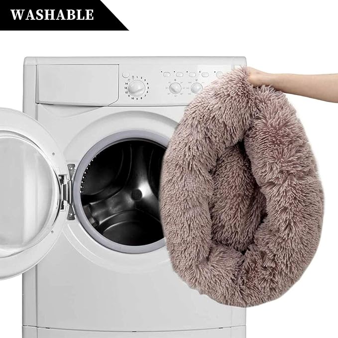 Warming Round Dog Bed for Small, Medium and Large Dogs & Cats, Short & Long Plush Pet Bed, Luxurious Faux Fur Donut Cuddler, Bolster Pet Bed & Sofa, Machine Washable 60CM 24Inch