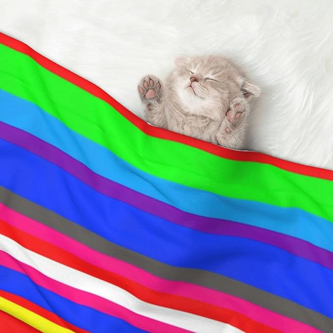 Double Sided Plush Pet Blanket for Small Large Animals, Novel Colorful Mexican Blanket Stripes, Reversible Throw with Dimpled Dot Side and Flat Side for Kennels Living Rooms