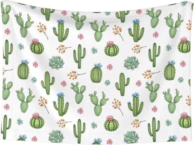 Double Sided Pet Throw for Dogs Who Shed, Watercolor Elements Succulent Plants Cactus, Reversible Blanket with Nubby Dot Side Catches Loose Fur for Easier Furniture Cleanup