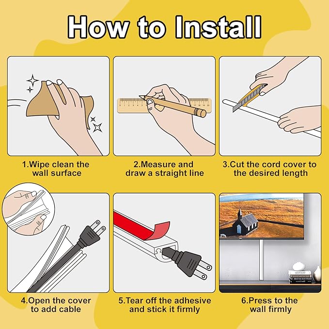 118 Inch Wall Cord Hider, Silicone Self Adhesive Cable Hider Cord Cover, Flexible Wire Covers for Cords Cable Cover Cable Concealer for Wires W0.59” H0.39” White