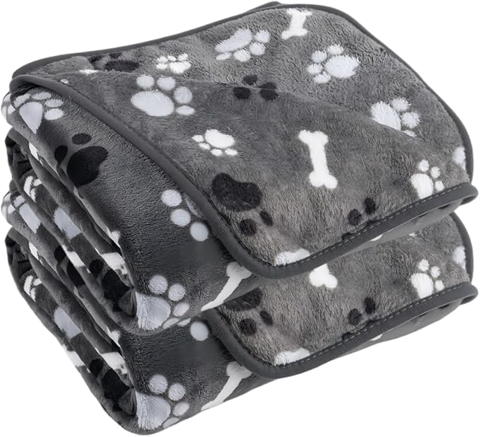 Dog Blanket Paw Bone Pattern 1 Pack 2 Super Soft Warm Flannel Sofa Cover Car Bed Protector, Urine Proof Washable Outdoor Pet Blanket for Puppy Large Dogs & Cats,40"*30" Grey