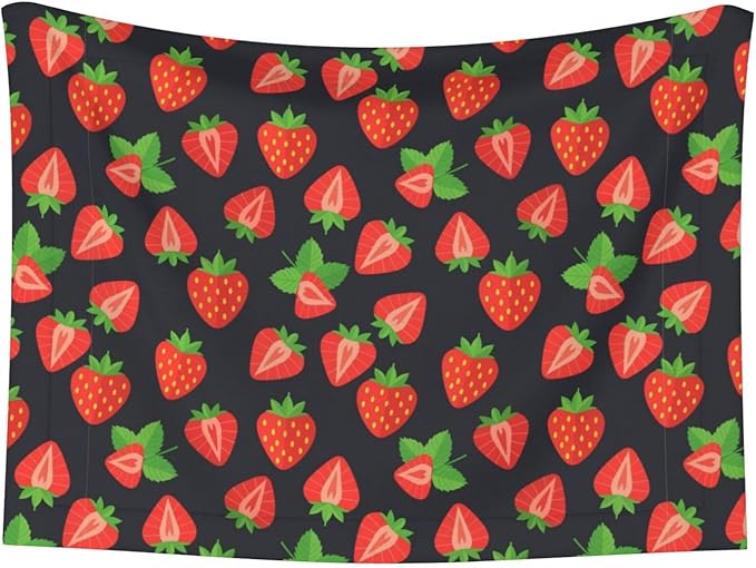 Pet Blanket for Travel and Home, Cute Red Strawberry Pattern Black, Reversible Plush Dot Design with Soft Grip Texture on One Side Perfect for Car Seats Moving Vehicles