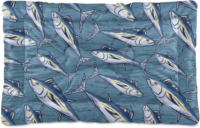 Pet Bed Marine Tuna Fish Dog Bed Mat Absorbing Non Slip Pad Pet Sleeping Mat for Small, Medium, and Large Dogs Puppy Cat 36 in x 24 in