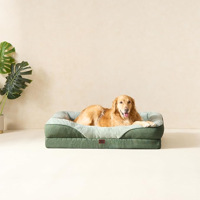 EHEYCIGA Orthopedic Dog Bed for Large Sized Dog, 41x27x7.5 Inch Large Memory Foam Dog Couch Bed with Sides, Waterproof Liner & Washable Removable Cover, Bolster Pet Sofa, Green