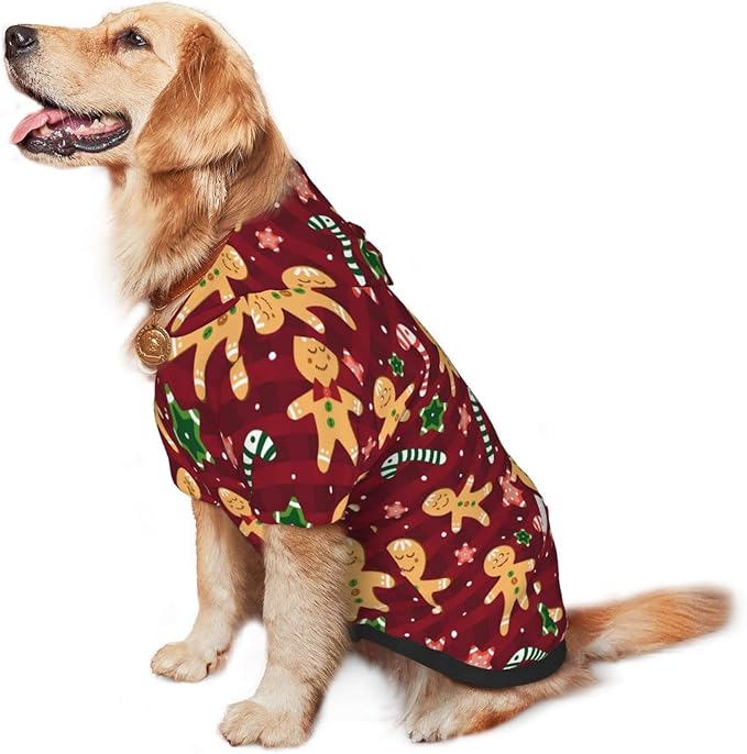 Christmas with Gingerbread Men, Candies Hoodie,Christmas Cosplay Dog Clothes with Pocket and Hat Winter Clothes Sweaters X-Large