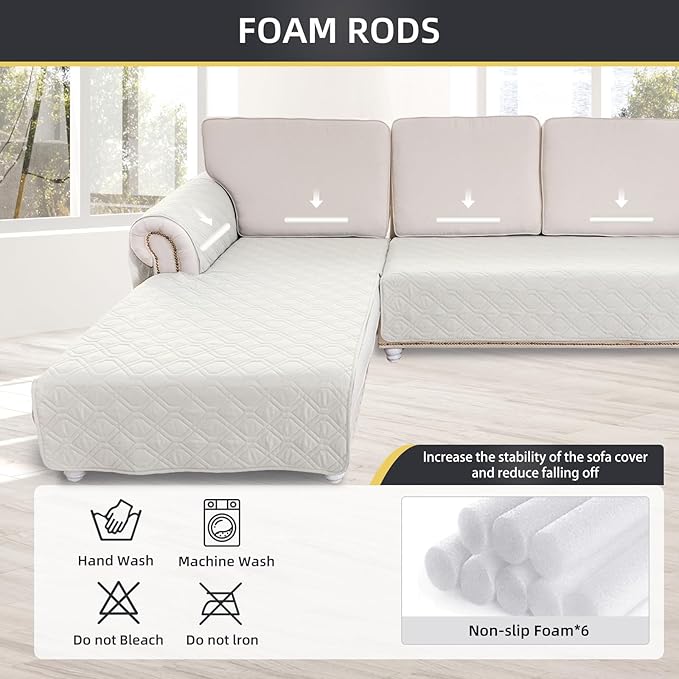 ele ELEOPTION 100% Waterproof 2 Piece Couch Cover Pet Blanket Sectional L Shape Sofa Cushion Cat Dog Bed Cover (Chaise Lounge + 2 Seat Covers) White