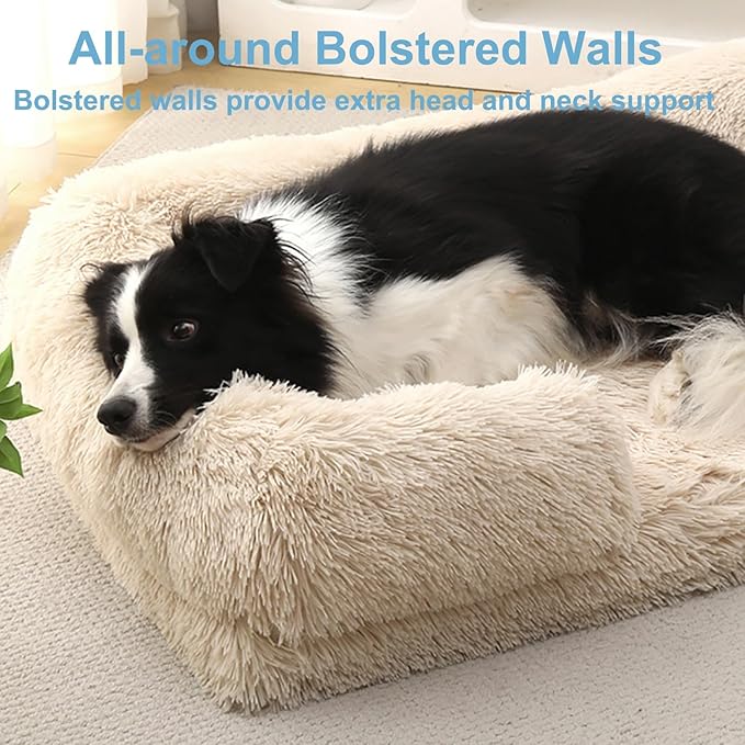 Dog Beds Large Sized dog Orthopedic, Sofa Dog Bed with Waterproof Lining and Nonskid Bottom, Rectangle Washable Dog Bed for Medium Small Dogs and Cats Comfortable ( Color : White , Size : 23 x 18" )