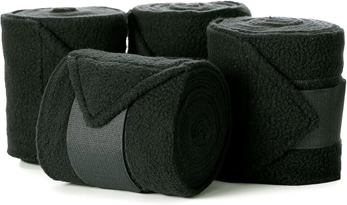 Equinavia Luna 9' Fleece Polo Wraps, Set of 4 Horse Leg Bandages with Storage Bag | Black - One Size - Hunter Green - One Size