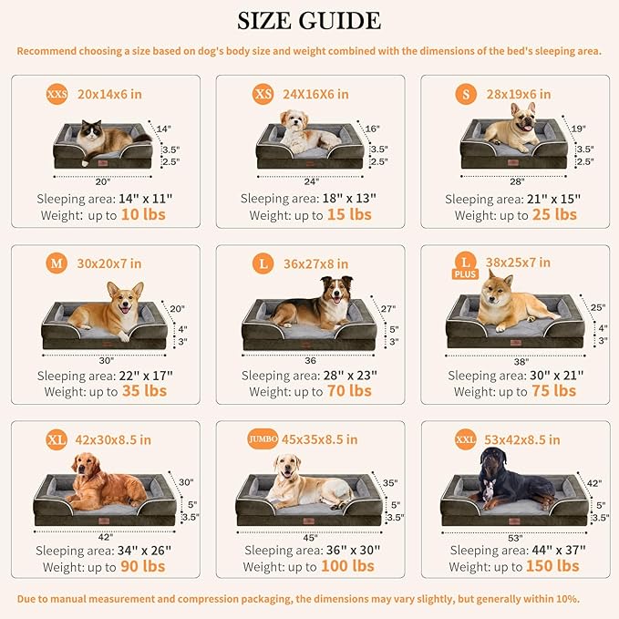 Comfort Expression Orthopedic Dog Bed for Extra Large Dogs 45x35 Inch, Waterproof Egg Crate Foam XL Pet Bed with Removable Bolsters, Dog Couch with Washable Cover & Non-Slip Bottom, Dark Green