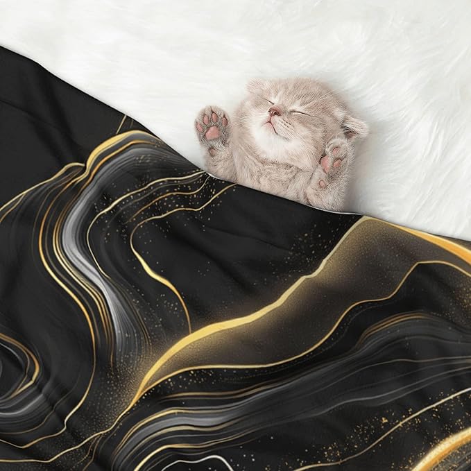 Black Blanket for Dog Cat - Marble Print Throw Blanket 30x20 Pet Blanket for Couch Sofa Bed
