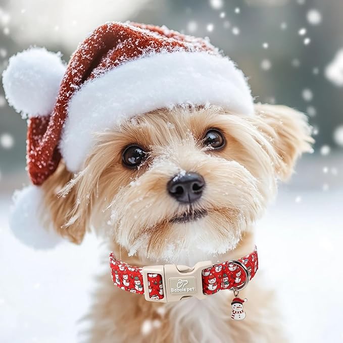 Christmas Dog Collar - Cute Red Snowman Christmas Puppy Collar with Safety Buckle, Soft Adjustable Holiday Dog Collars for Small Medium Large Dogs XL