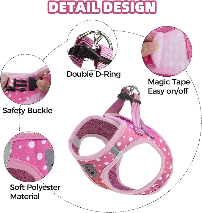 PAWCHIE Dog Harness and Leash Set, Step in No Pull Soft Pet Harness, Reflective Adjustable Puppy Vest for Small Medium Dogs Cats, No Choke Harness Vest with Poop Bag Holder for Walking,Running, Pink M