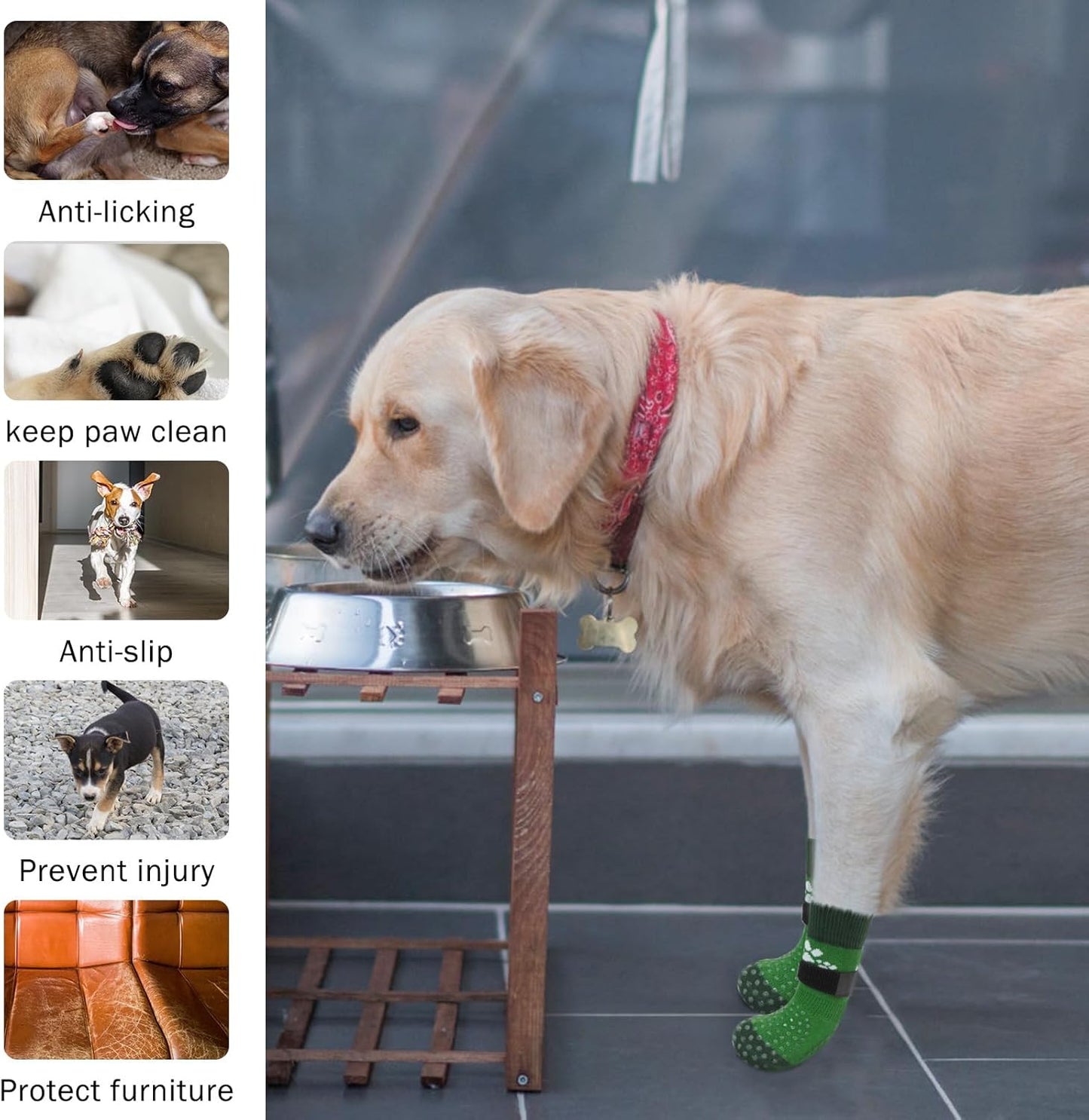 SCENEREAL Anti Slip Dog Sock to Prevent Licking Paws for Hardwood Floors, Boots & Paw Protector Shoes for Hot/Cold Pavement with Grippers, Double Sides Grips for Small Medium Large Senior Dogs, XS