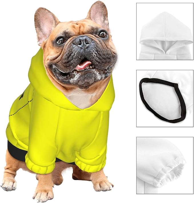 Personalized Chihuahua Dog Hoodie, Custom Pet Warm Sweatshirt Costume with Name Number Photo, Customize ID Clothes for Pupppy Kitten Dogs Cats, Yellow, M