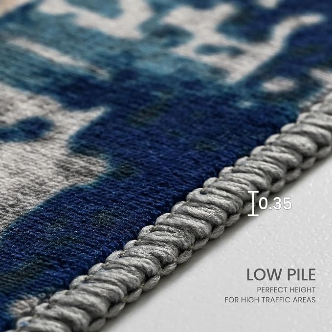 Living Room Rug 7x10 Ultramarine Area Rugs Machine Washable Abstract Boho Large
