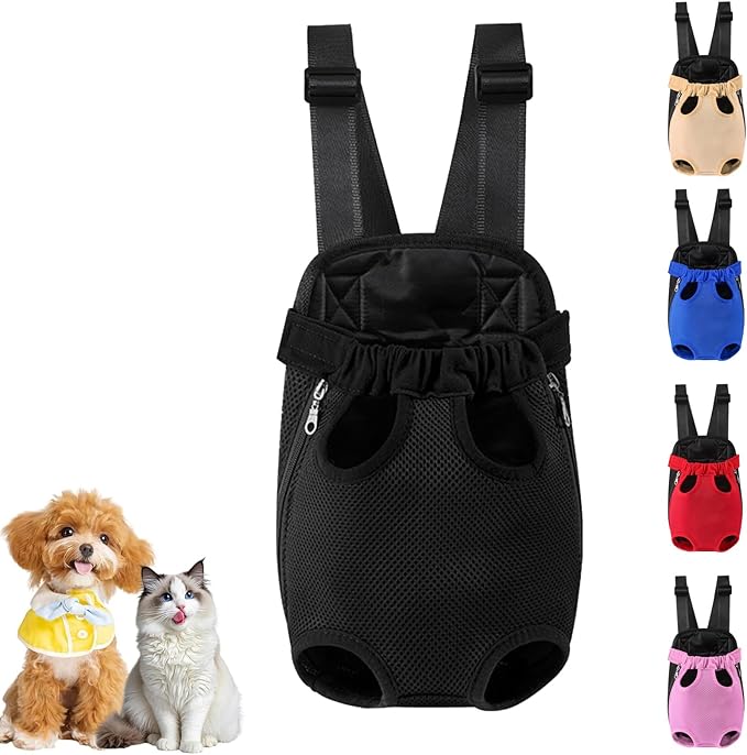 Dog Carrier Backpack, Adjustable Puppy Front Carrier Backpack, Ventilated Dog Chest Carrier for Hiking Camping Travel, Sling Bag for Small Medium Dog Cat Rabbit Puppies, Suit 13-15 lbs (Black, XL)