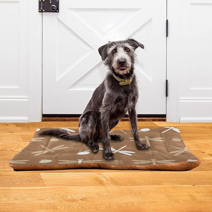 Emelivor Dragonflies Brown Dog Cat Bed Washable Crate Pet Bed Anti-Slip Comfortable Durable Dog Crate Bed for Medium Large Small Dogs Cats,36x24in