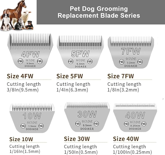2pcs 4FW Wide Blades for Dog Grooming Blades Compatible with Andis,Oster A5,Wahl km10 Dog Clippers,Size-#4FW, 3/8-Inch Cut Length (9.5mm)(2pcs #4FW)