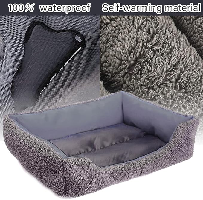 Forever Lover Resulzon Square Dog Cat Beds Mattress Washable Pads Room, Soft Plush Faux Fur Sleeping Pet Fleece Bed Mat for Small Medium Doggy Kitten Puppy, with Anti-Slip Waterproof Bottom (Blue)