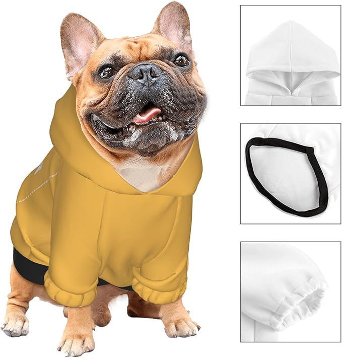 Dog Costume, Custom Dog Hoodie, Dog Name Costume Holiday Pet Pajamas Outfit, Personalized Pet Coat Costumes for Small Medium Large Dogs and Cats for Winter, Gold, L