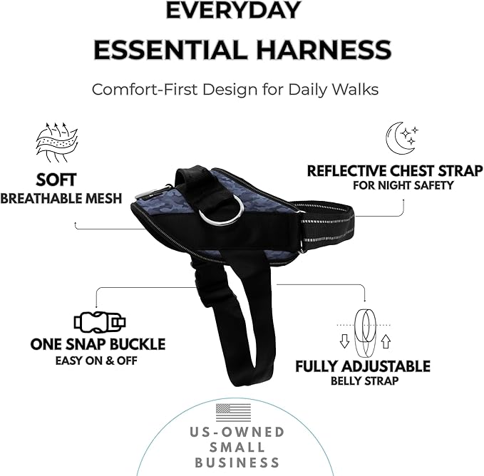 ShawnCo Essential Dog Harness, No-Pull Pet Vest with 3 Leash Clips, No Choke, Reflective, Adjustable and Padded, for Easy Walking and Training for Small, Medium and Large Dogs (Dark Camo, XL)