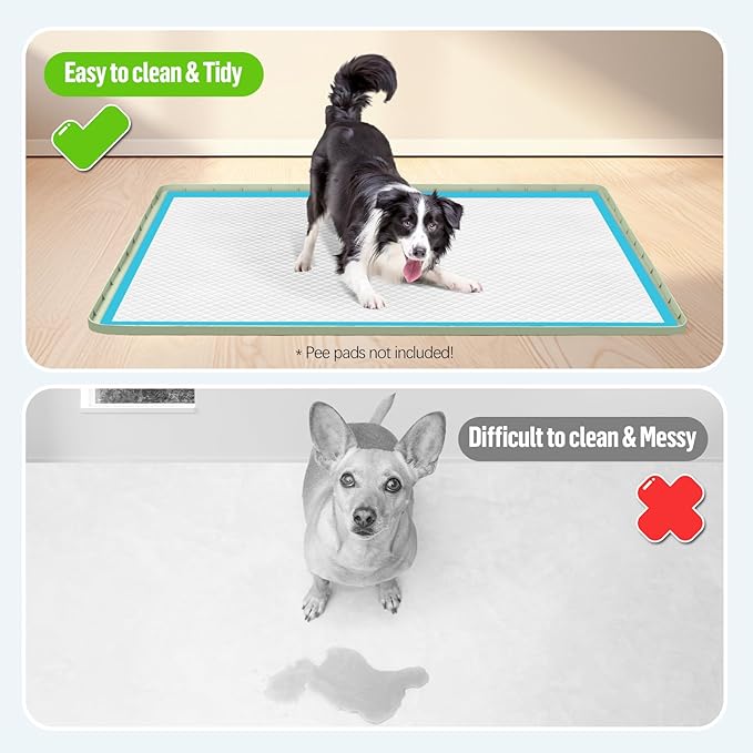 Pee Pad Holder for Dogs, 40" x 28" Silicone Pee Tray Mat Leak-Proof, High Edge, No Spill Pet Pad Holder for Puppy, Cat, Rabbit, Dog Training Pads for Home Floor Protection (Green)
