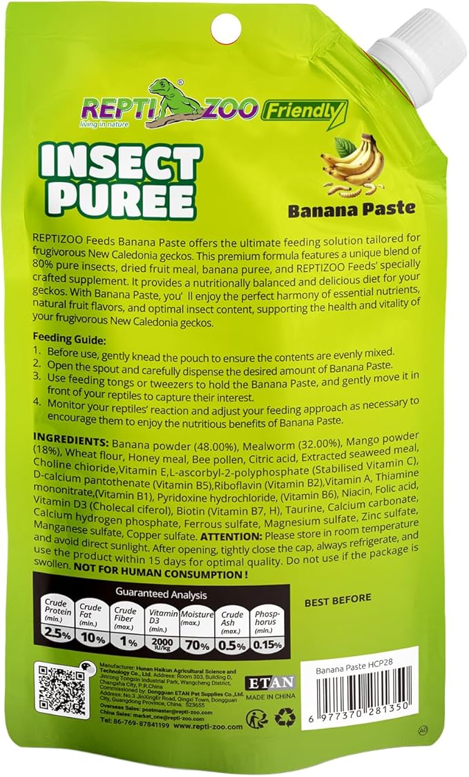 Crested Gecko Food Insect Puree, Fruit Mix Banana, Reptile Food Made with Fresh Insects 2.82oz