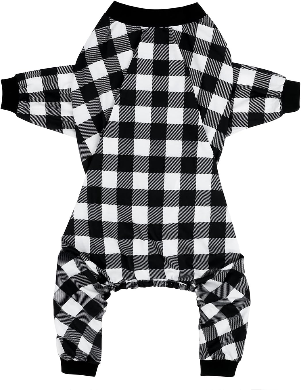HDE Dog Pajamas One Piece Jammies Jumpsuit Pet Clothes Outfit Stretchy Lightweight Comfy Shirt Pjs for M-3XL Dogs Black & White Buffalo Plaid - 2XL