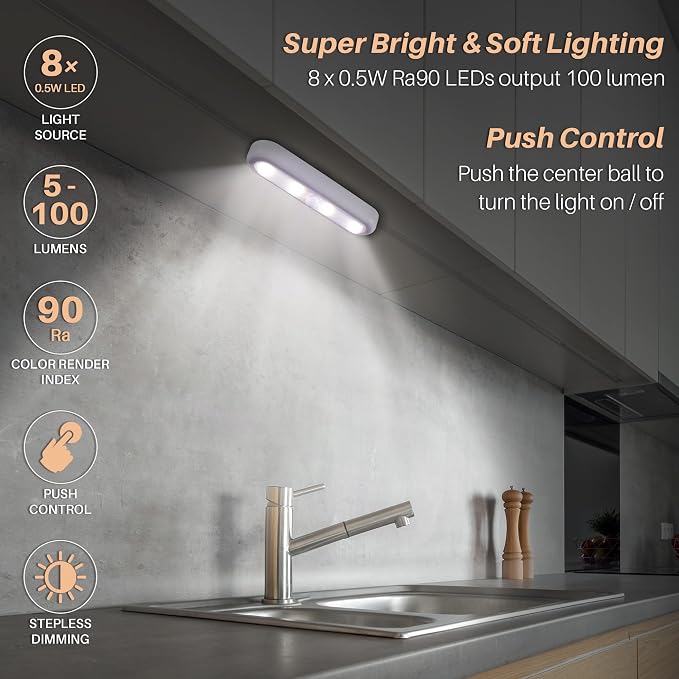 STAR-SPANGLED 3 Pack 7” Dimmable Push Tap Lights, Stick on LED Touch Lights AAA
