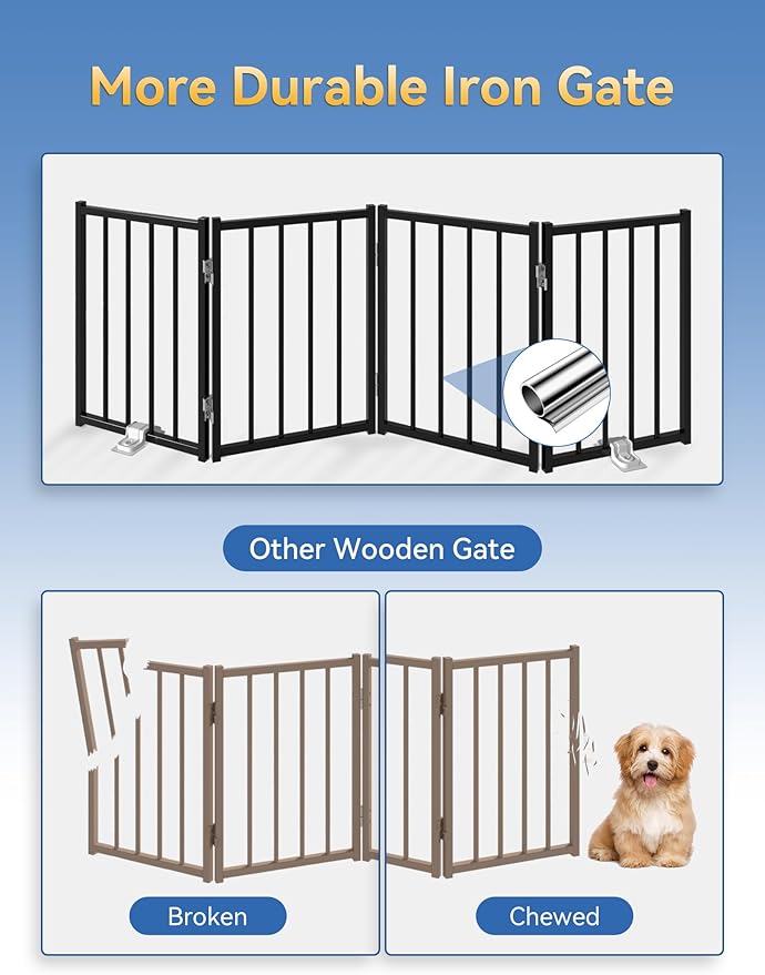 BFNN Free Standing Dog Gate, 16.5" Short Pet Gate for Stairs and Doorways, Up to 48" Wide Foldable Puppy Fence, Indoor & Outdoor Use, No Drilling and No Assembly, for Small & Toy Dogs, Black