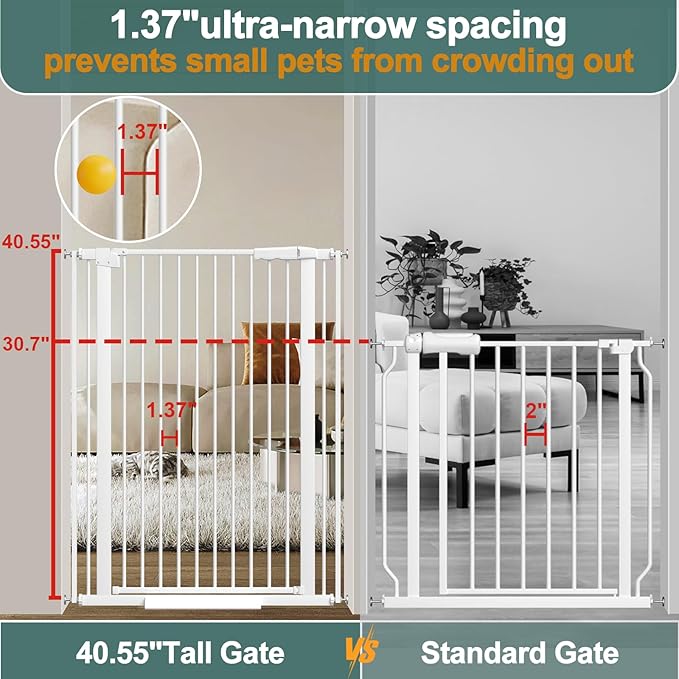 40.55" Tall, 34.05-45.86 Inch Wide, 1.37" Ultra Narrow Spacing Dog Pet Baby Gate Indoor for Doorway Hallway, Pressure Mounted 35 36 37 38 39 40 41 42 43 44 45 Inches Wide