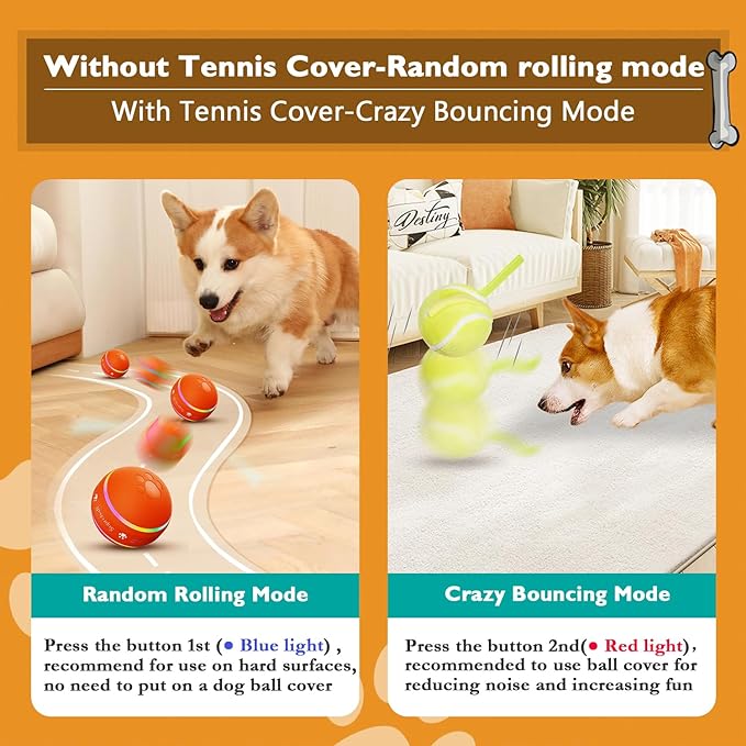 PetDroid Interactive Dog Toys Dog Ball, [Newly Upgraded] Durable Motion Activated Automatic Rolling Ball Toys for/Small/Medium/Large Dogs,USB Rechargeable(Orange)